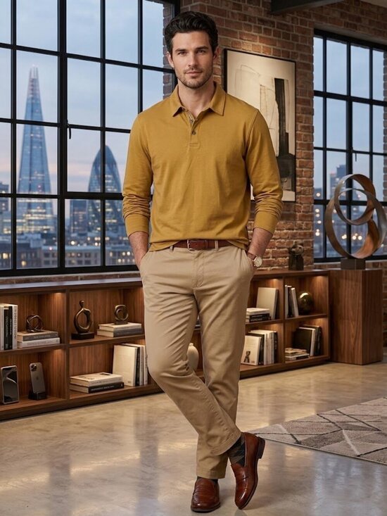 UNTUCKit Other - UNTUCKit Men’s Long Sleeve Polo Shirt - Khaki Color Size XL